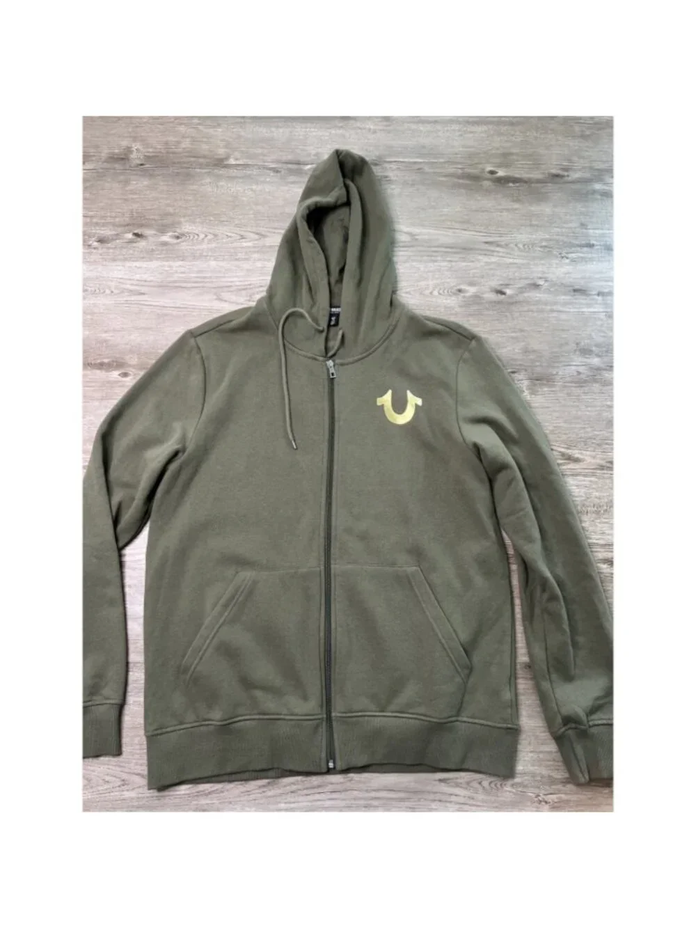 True Religion Zip Up Hoodie Mens Large Green Fleece City Buddha Logo